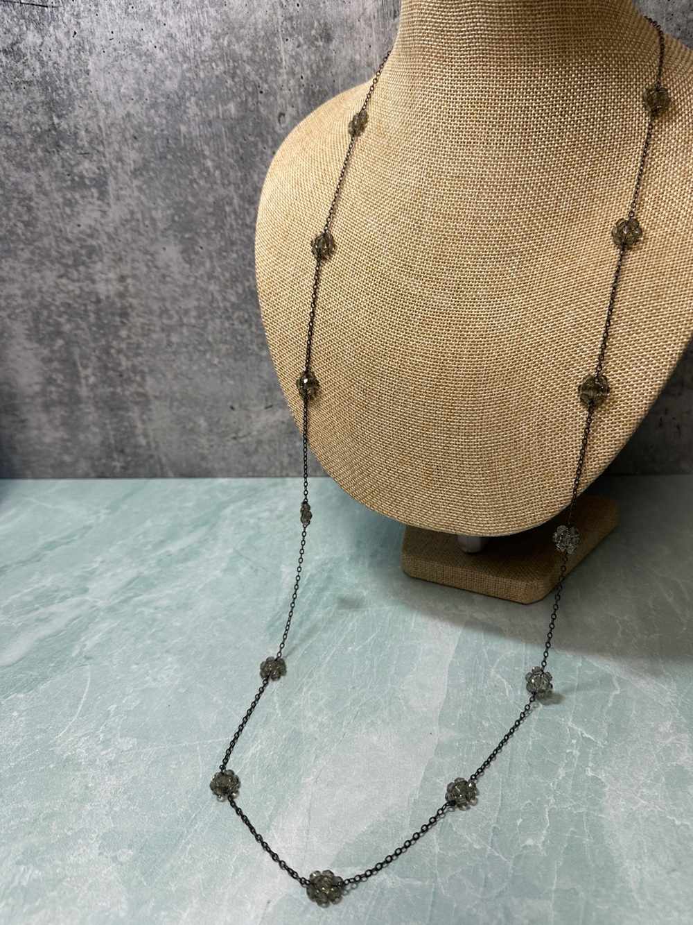 Scooter Paris Delicate Long Black & Gray Floral Necklace